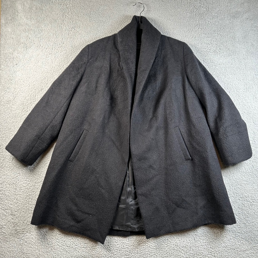 Peruvian Connection Baby Alpaca Wool Open Front Swing Coat Black M Old Money